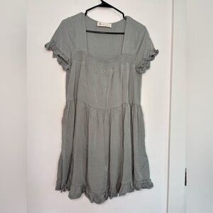THE IMPECCABLE PIG DEEP GREY RUFFLED TIERED FLOWY MIDI DRESS SZ SMALL